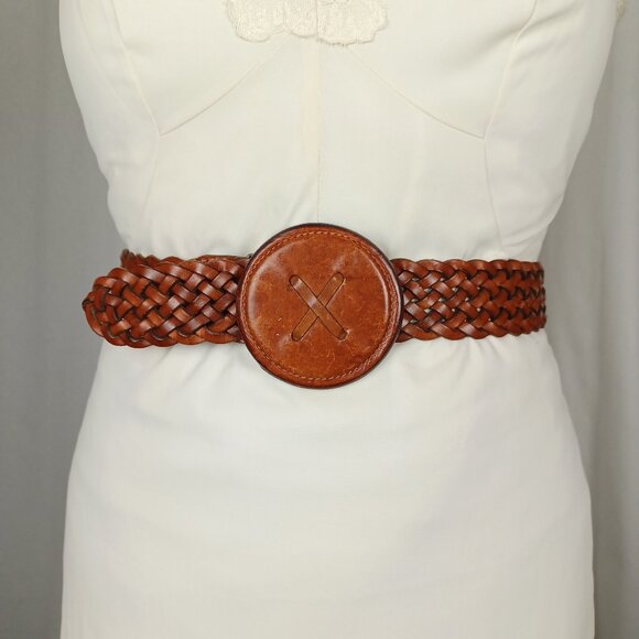 Echo Accessories - Vintage 90s Braided Leather Belt, Up to 34”